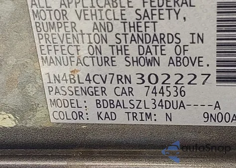 2024 Nissan Altima Sr Fwd из США, поврежденный, VIN 1N4BL4CV7RN302227